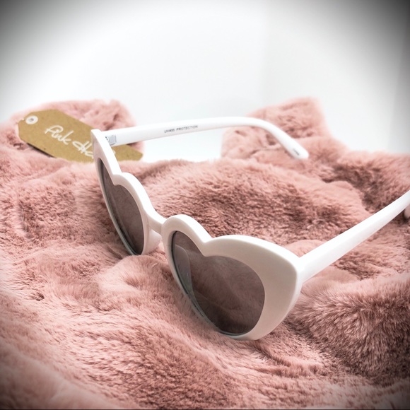 Heart Sunglasses Mirrored Lens White Pinup Glasses - Picture 2 of 4